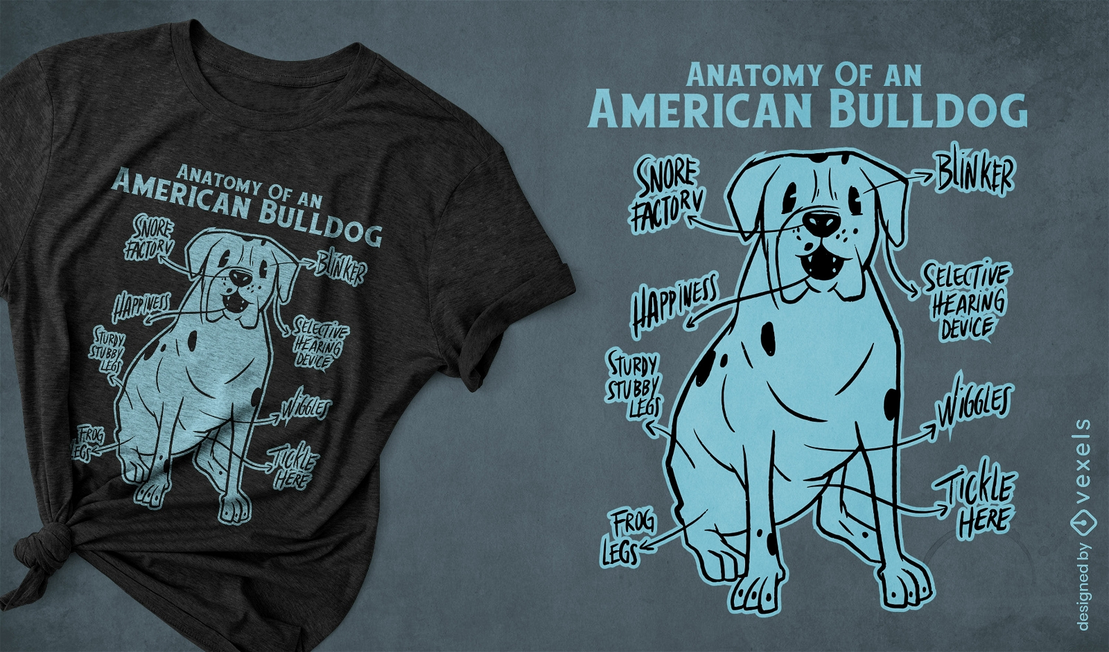 Diseño divertido de camiseta de bulldog americano