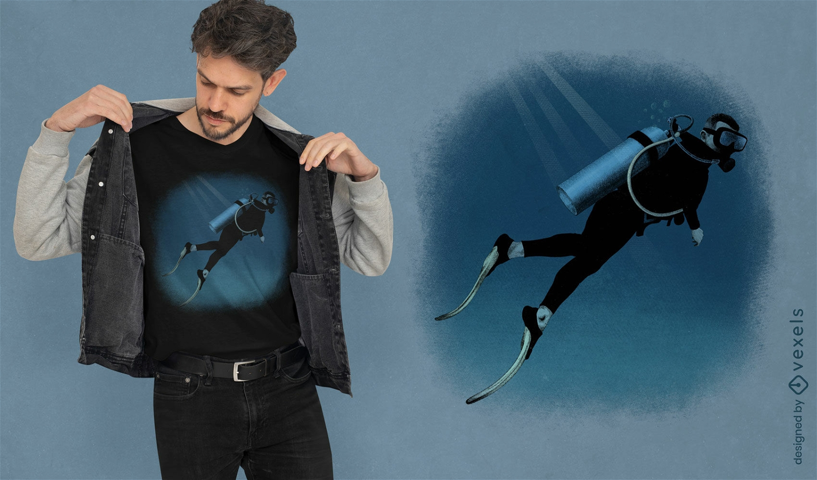 Design de camiseta de oceano de mergulhador realista
