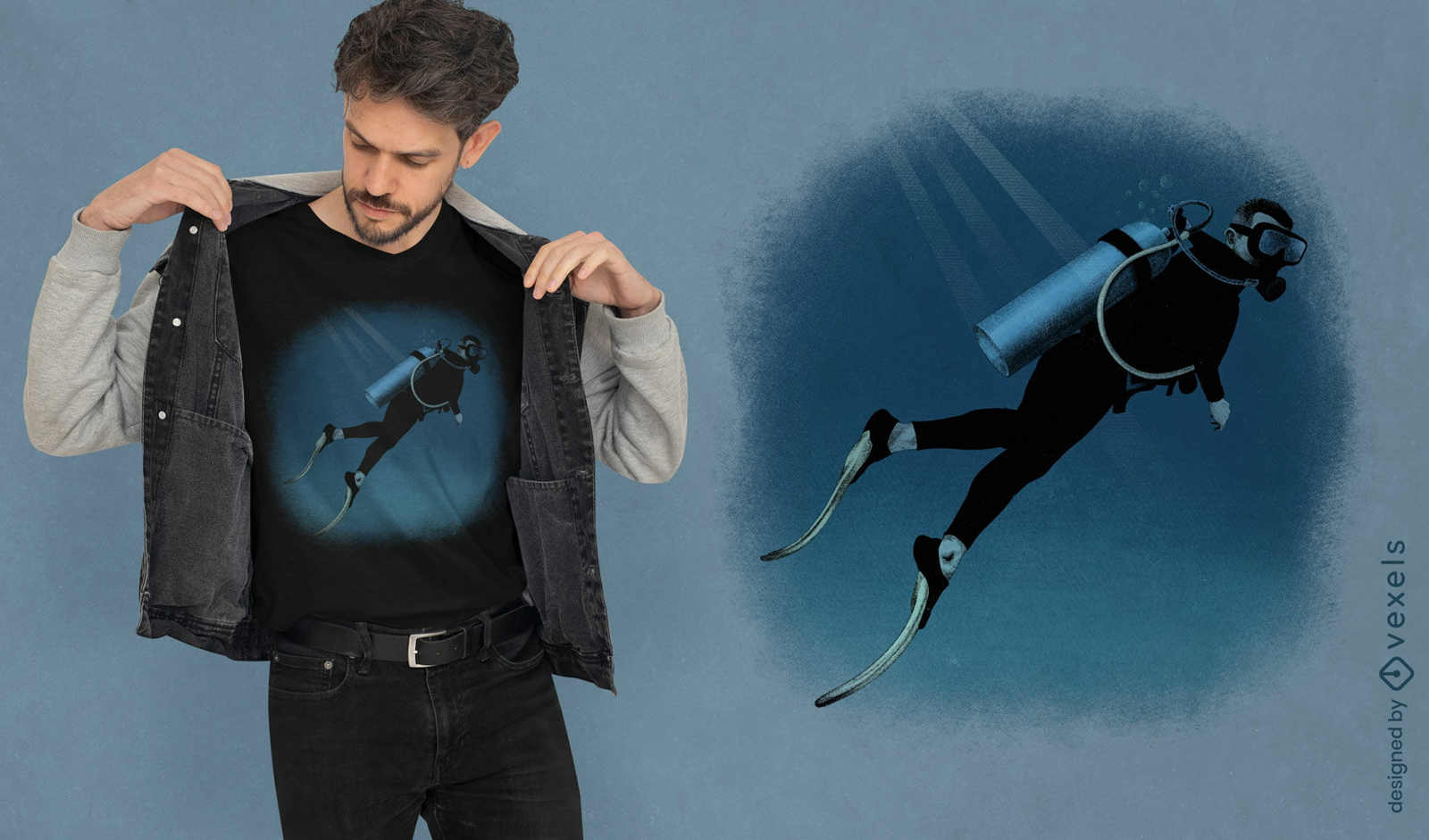 Realistic scuba diver ocean t-shirt design