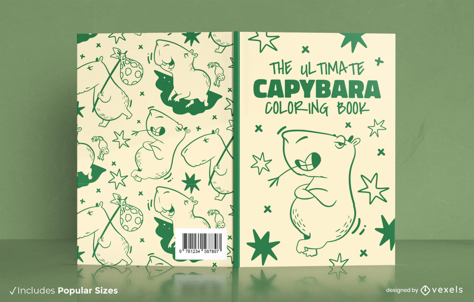 Diseño de portada de libro de dibujos animados de animales capybara