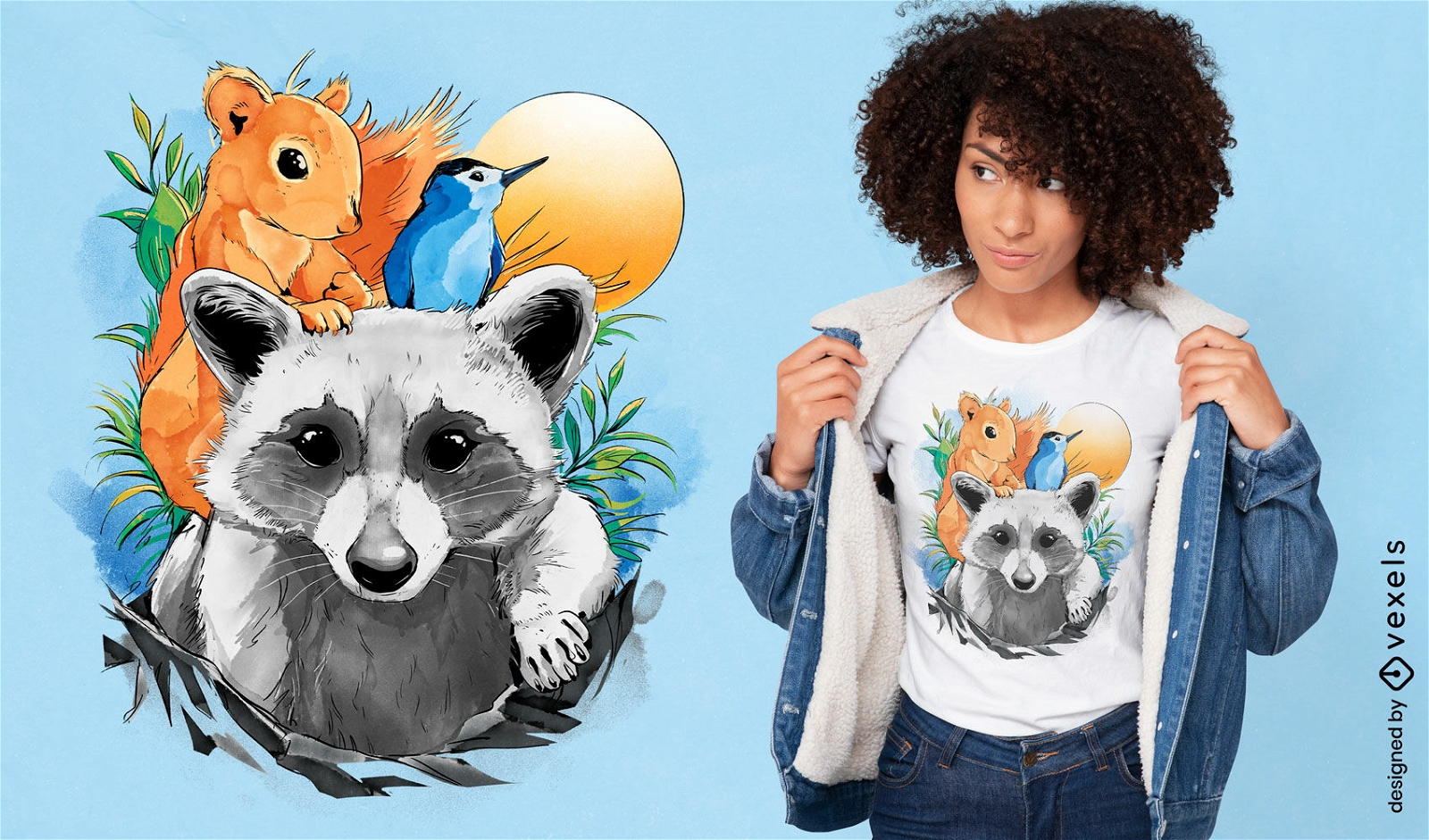 Raccoon and squirrel t-shirt design