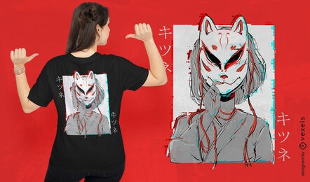 Kitsune mask glitch t-shirt design