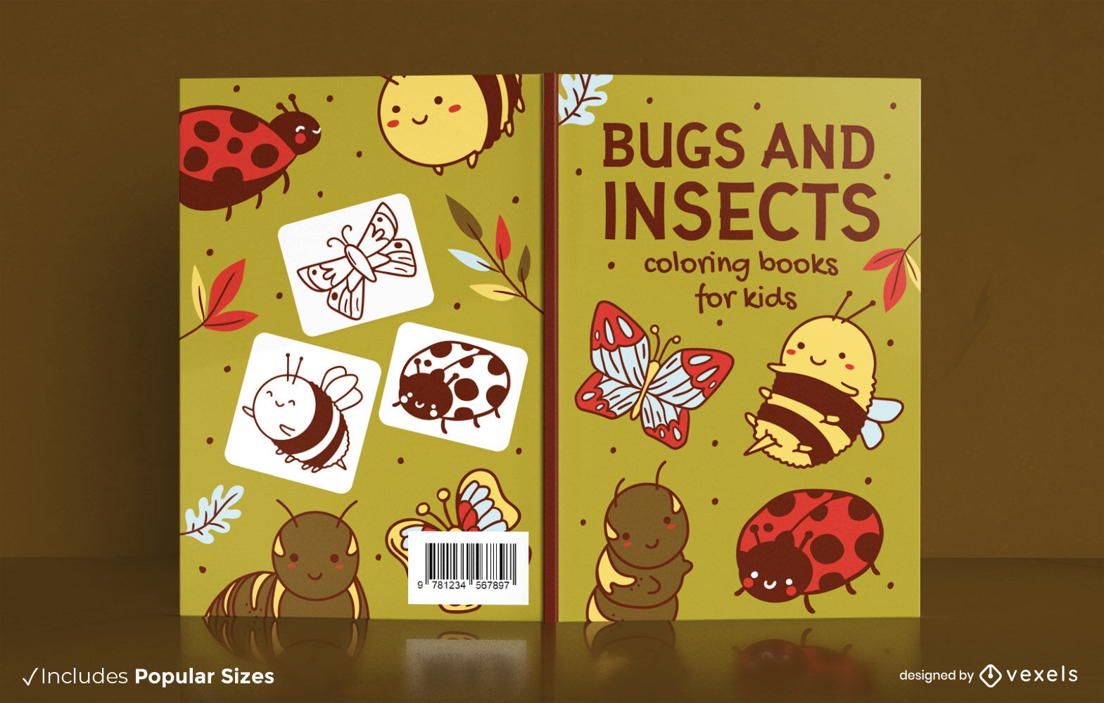 Design de capa de livro para colorir de insetos e insetos