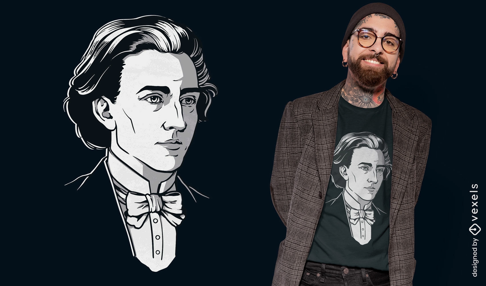 Diseño de camiseta con retrato de Frederic Chopin