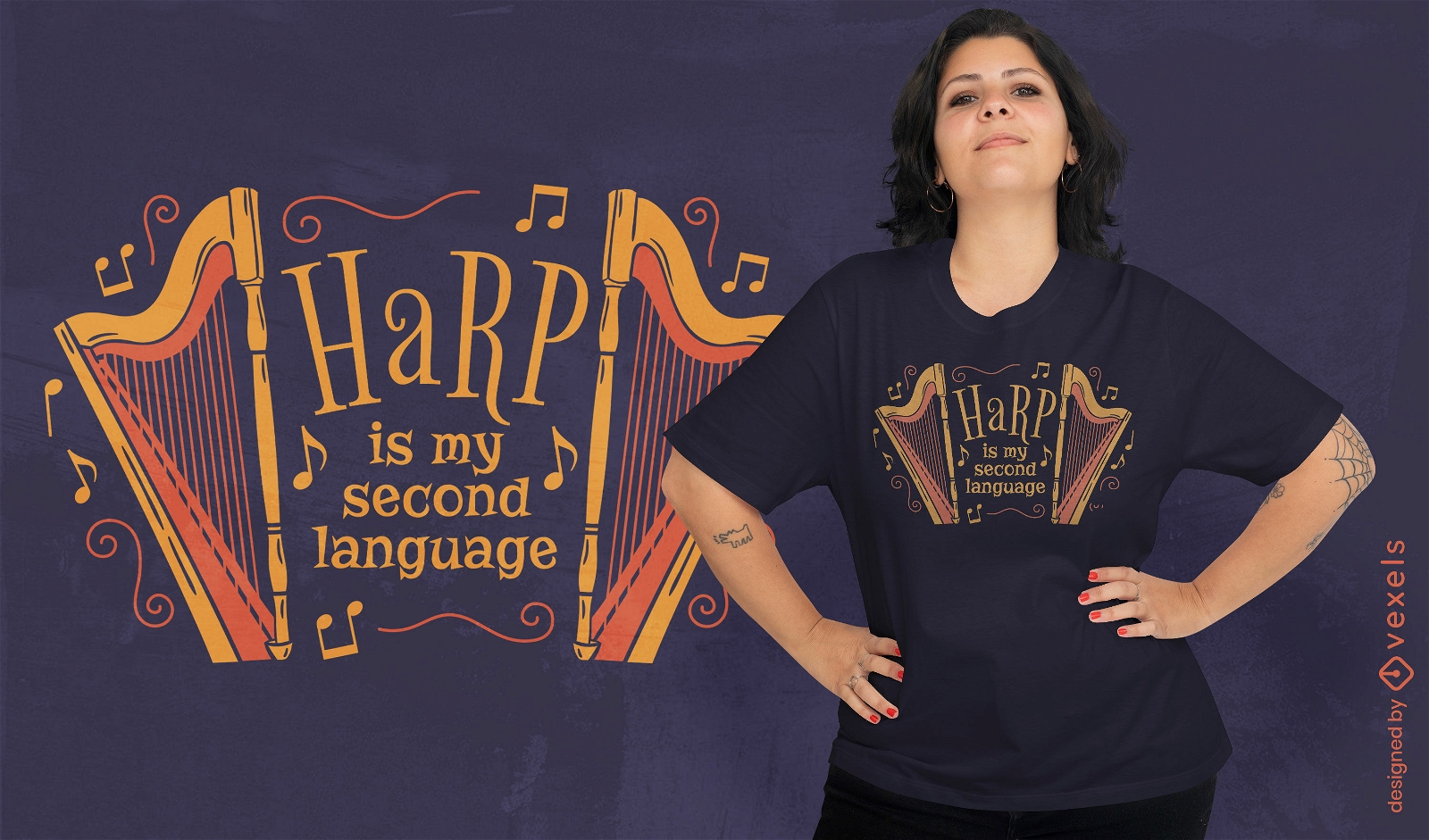 Design de camiseta com citação de harpa