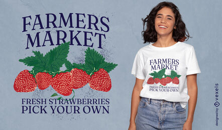 Diseño de camiseta de fresa del mercado de agricultores.