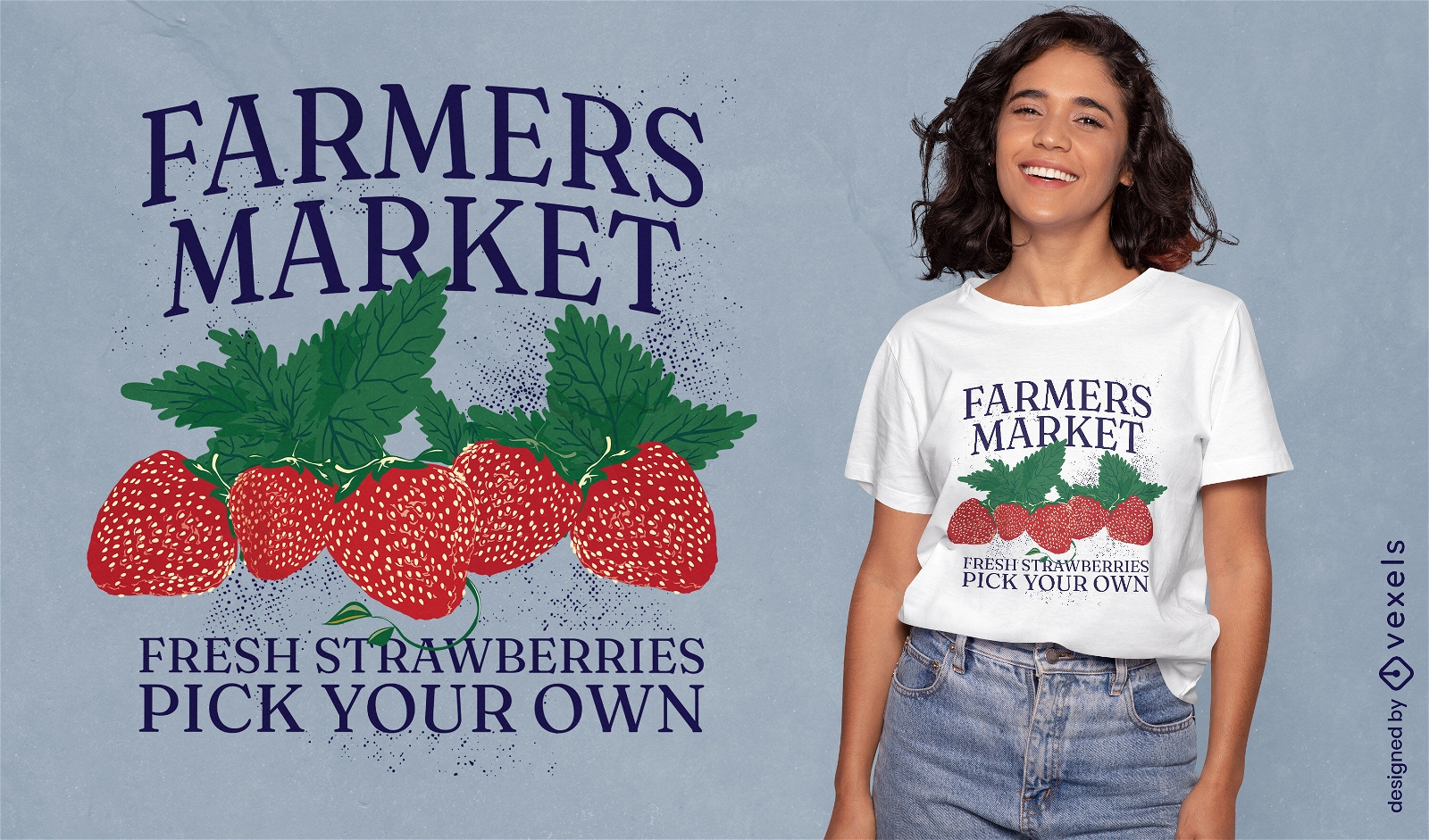 Design de camiseta de morango de mercado de agricultores