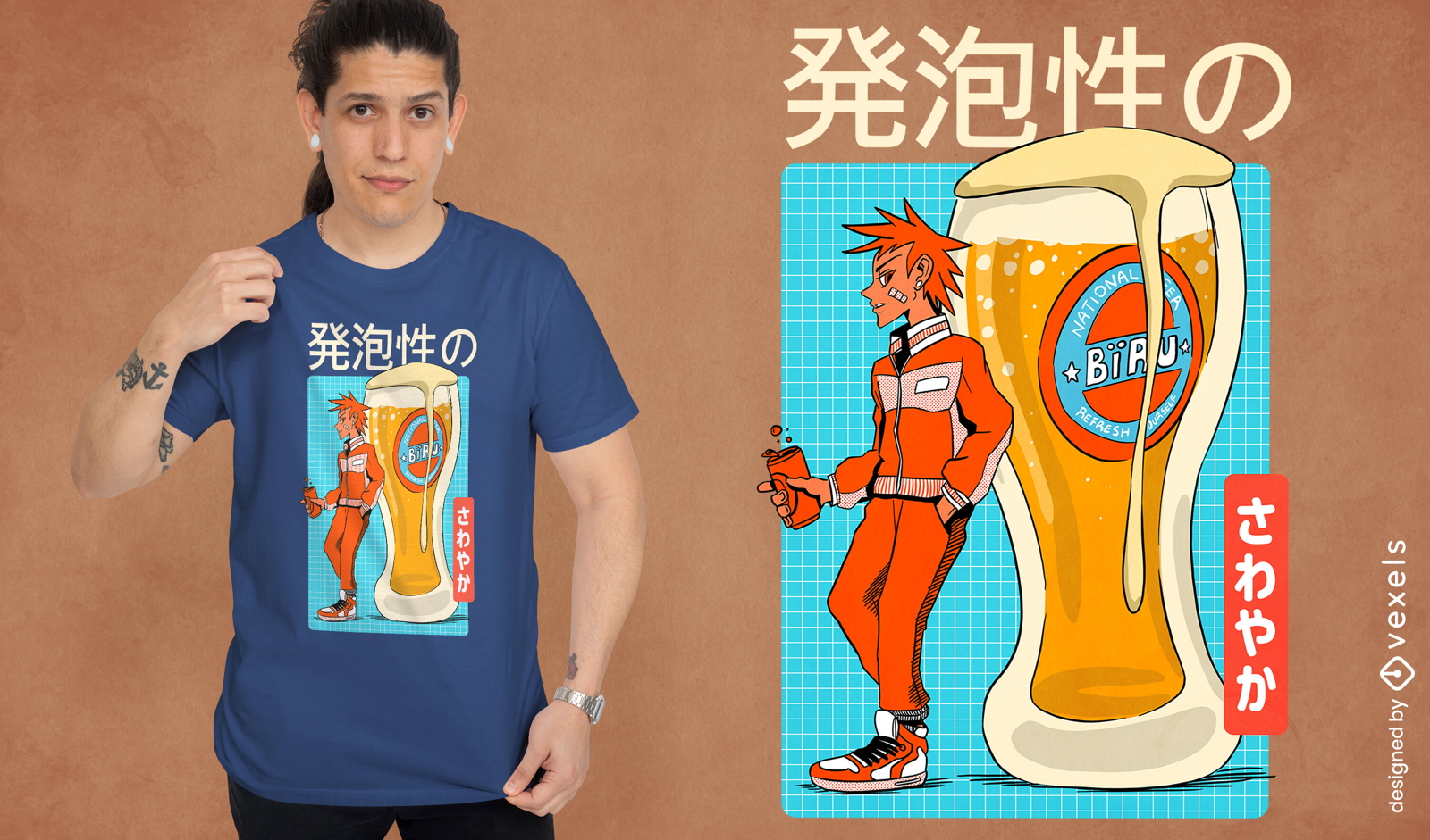 Design de camiseta de cerveja de anime