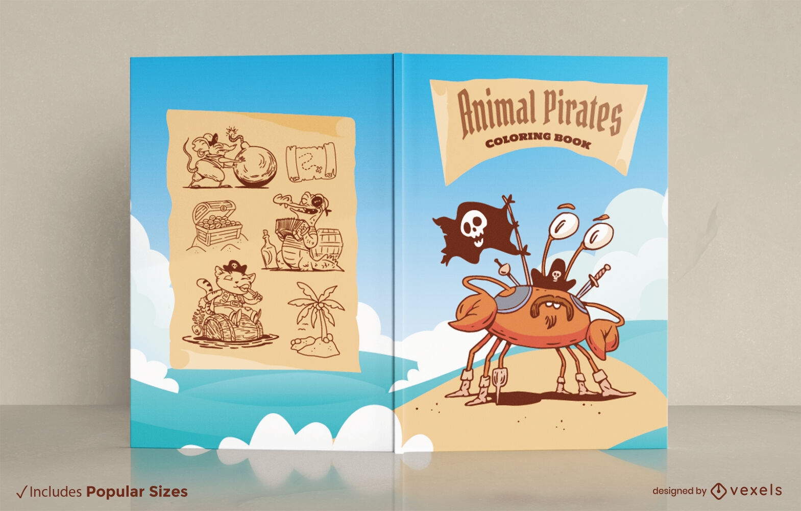 Design de capa de livro de animais de caranguejo pirata