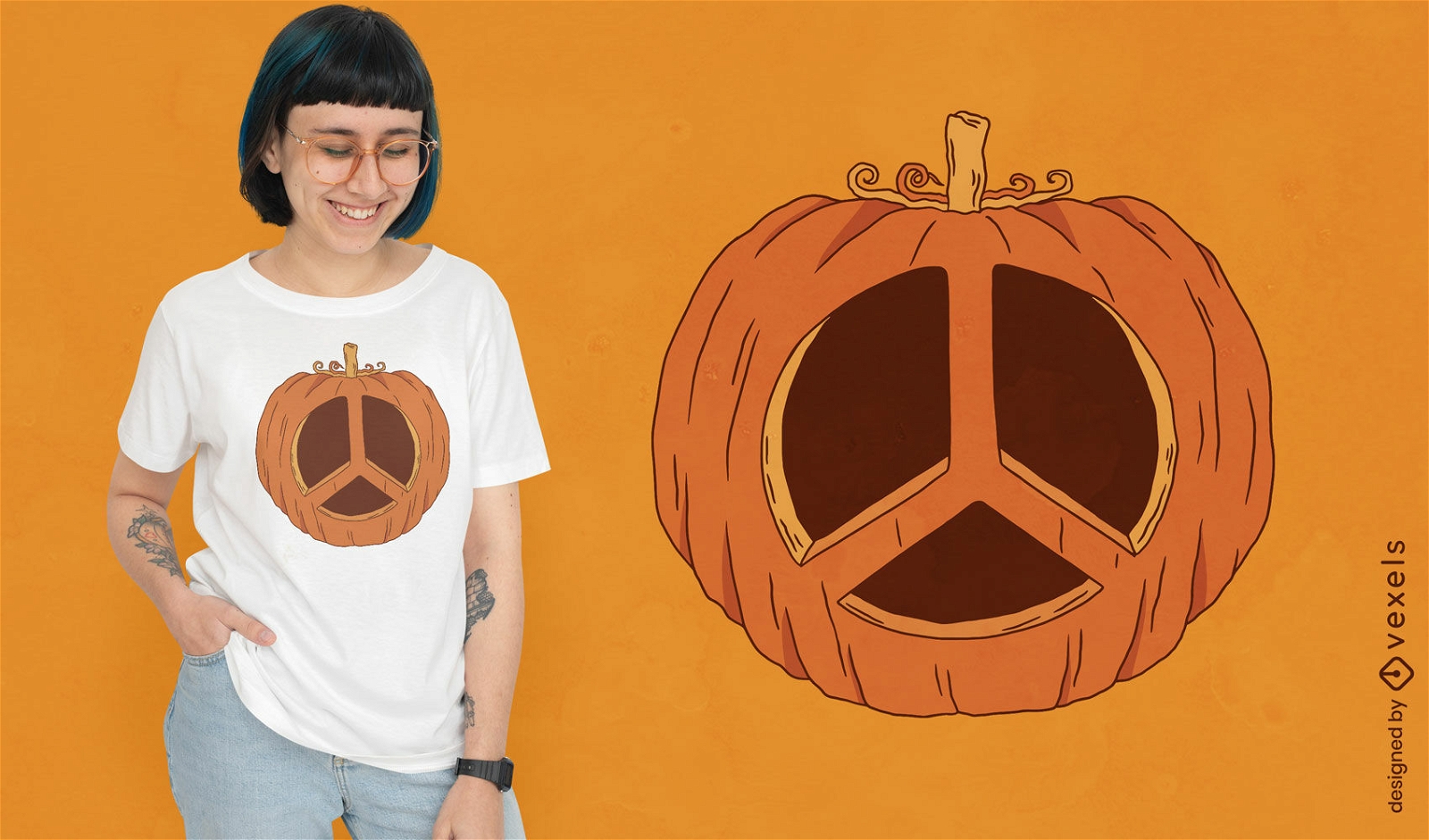 Diseño de camiseta de calabaza con símbolo de paz