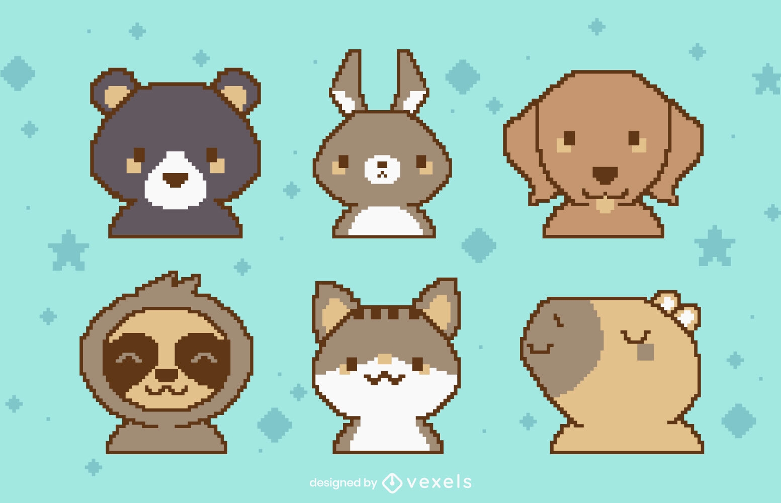 Adorable pixel art wild animals and pets