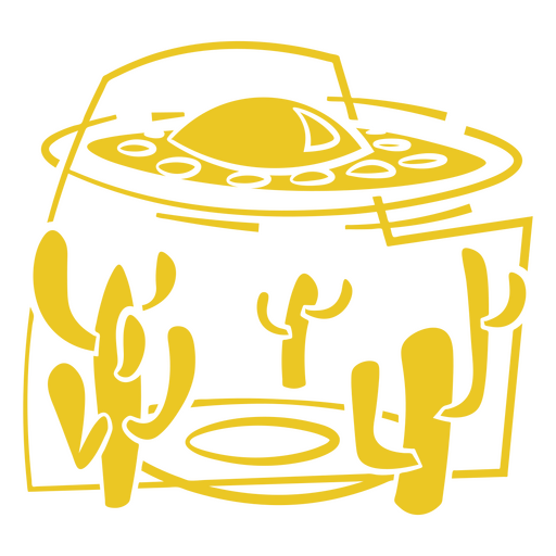 UFO floating over desert cacti PNG Design