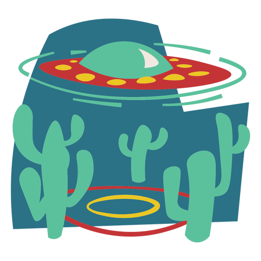 Nave alienígena pasando sobre cactus Diseño PNG