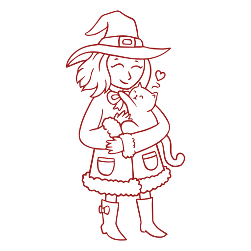 Young witch hugging her cat PNG Design