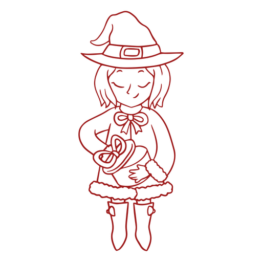 Young witch unwrapping a Christmas present PNG Design