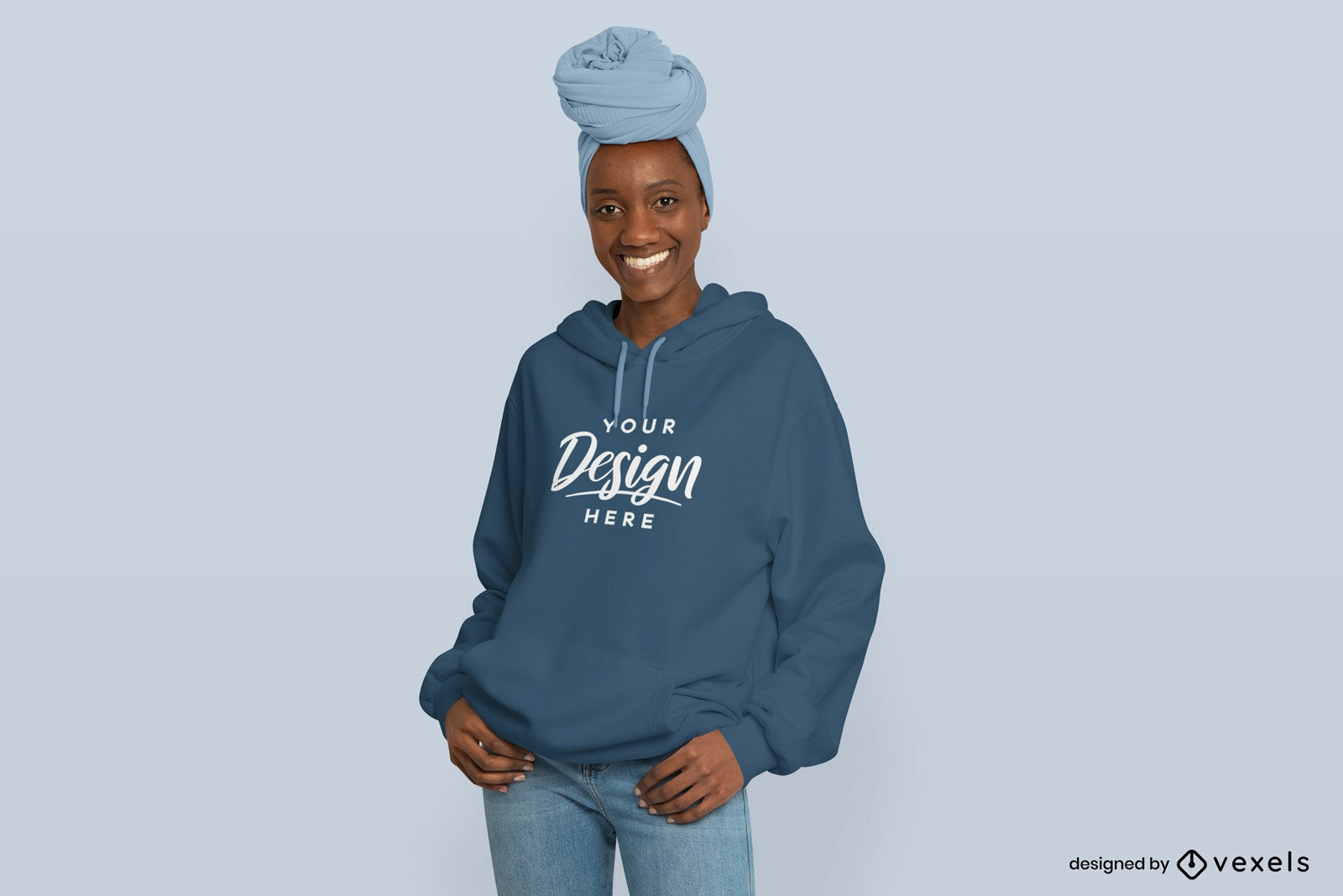 Black girl smiling in hoodie mockup