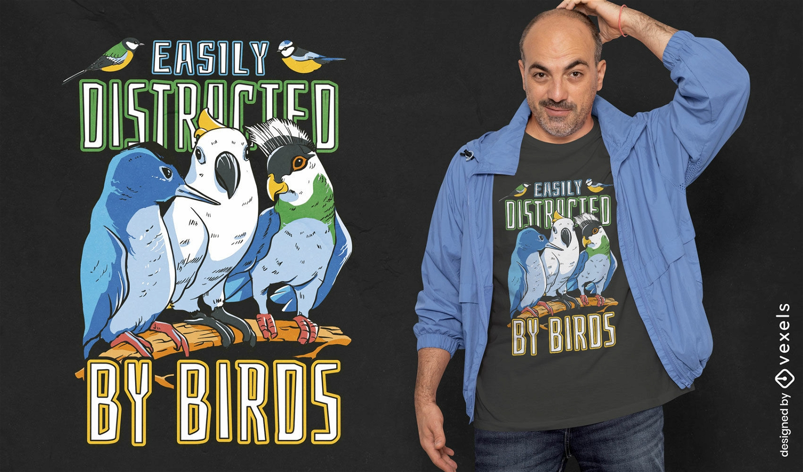Abgelenkt durch Vogel-T-Shirt-Design