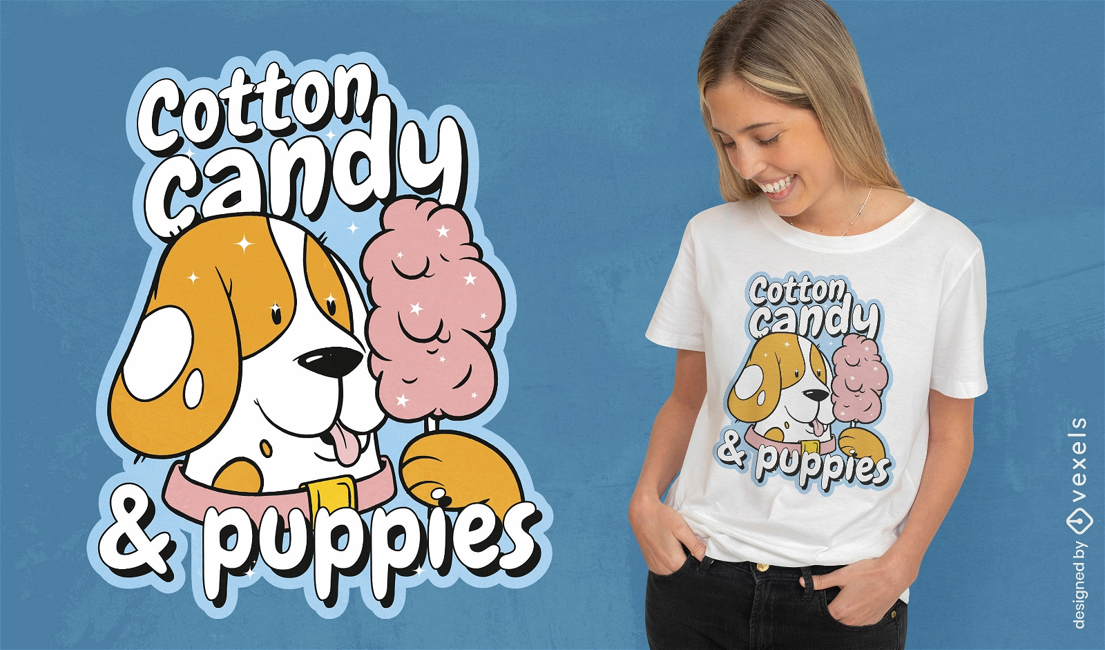 Diseño de camiseta de algodón de azúcar y cachorros.
