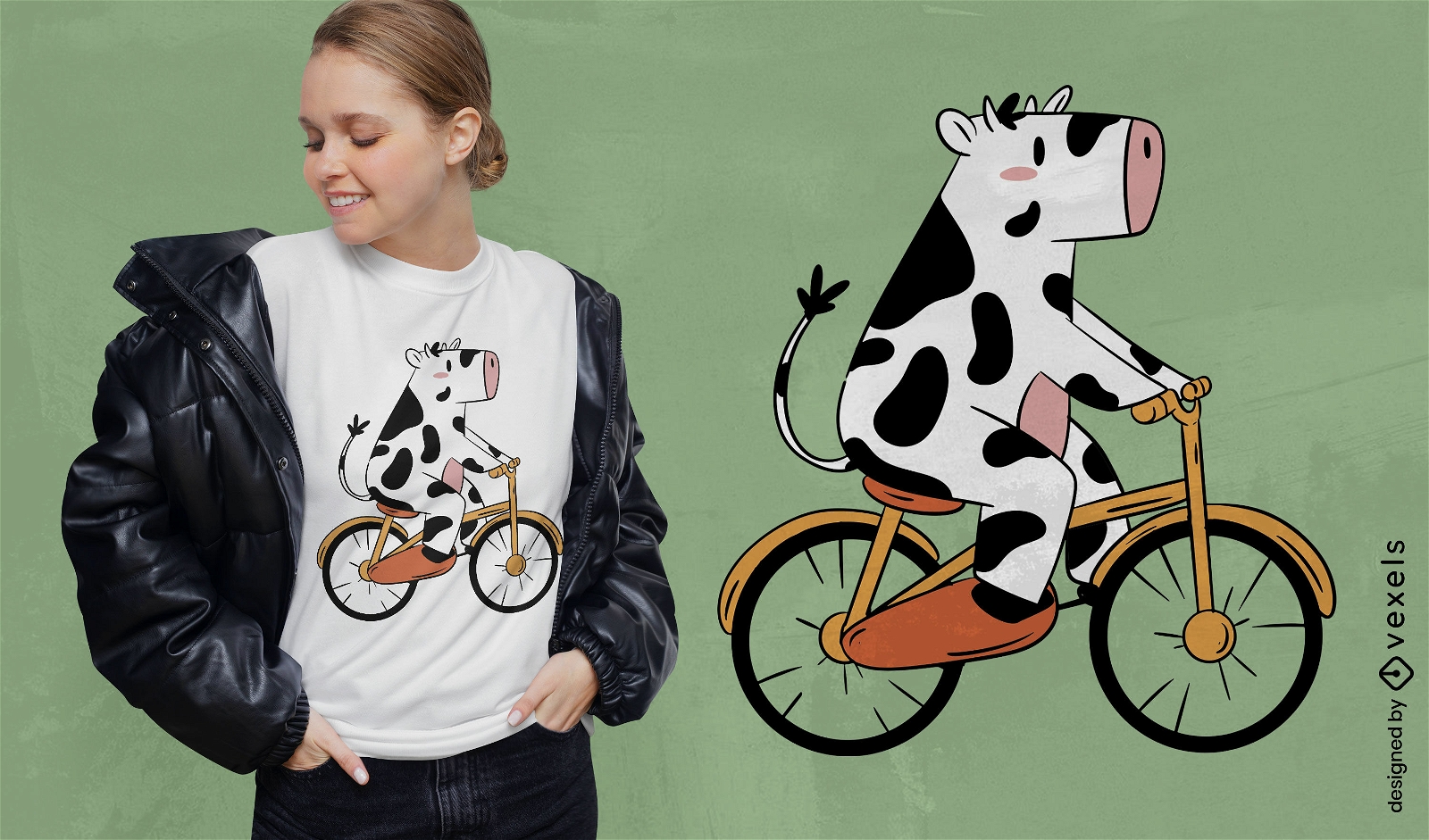 Dise?o de camiseta de vaca montando bicicleta.