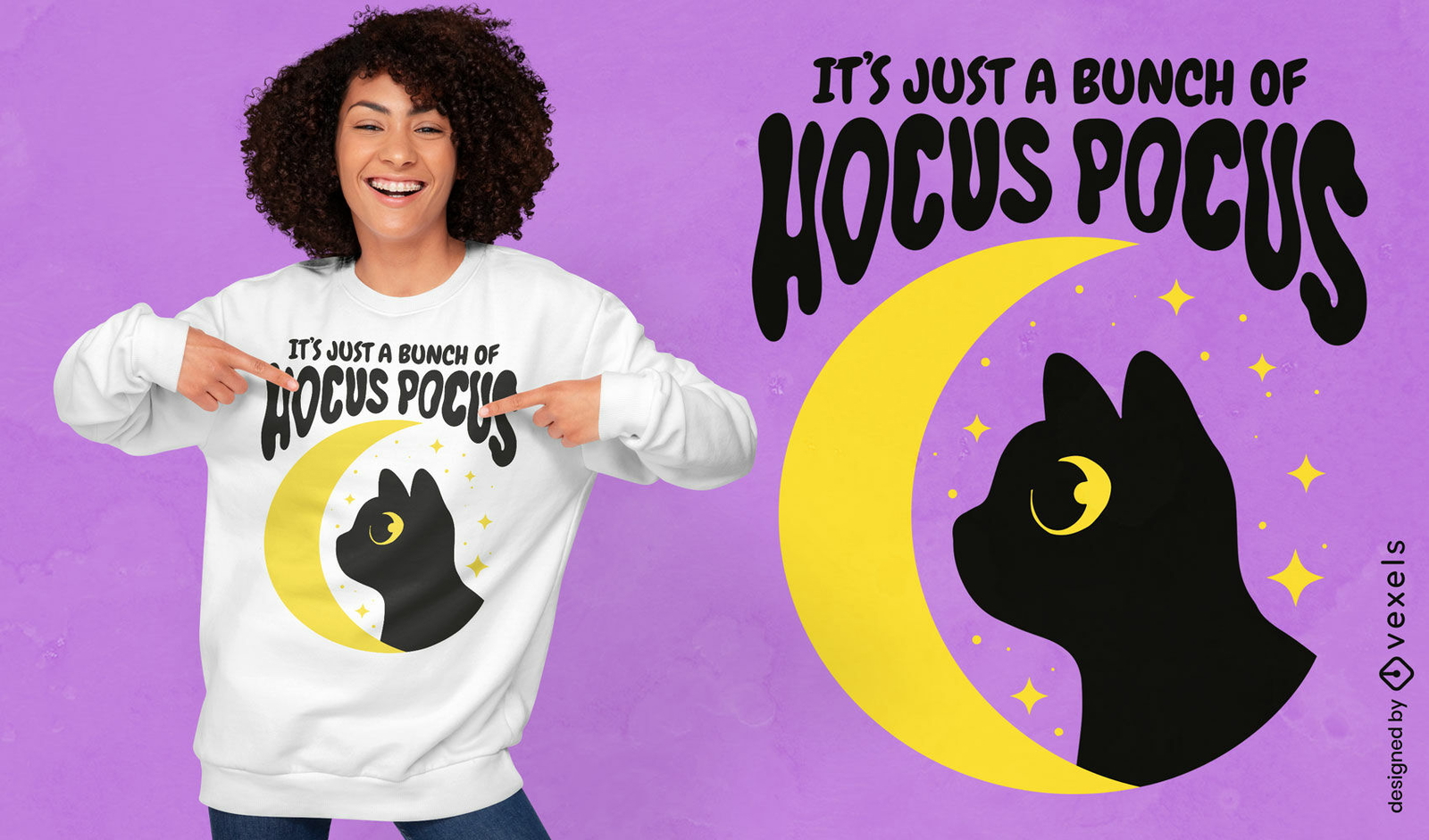 Diseño de camiseta de hocus pocus de gato negro