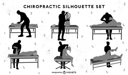 Chiropractor with patients job silhouette set