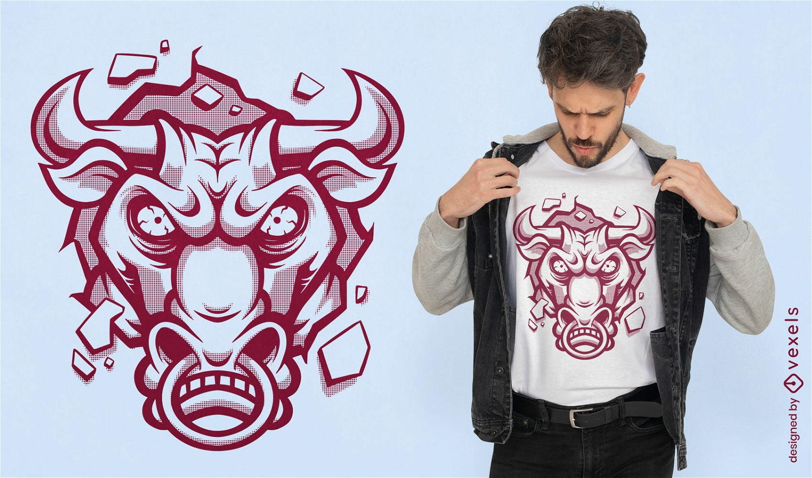 Diseño de camiseta de pared de toro enojado