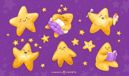 Adorable star characters illustration set