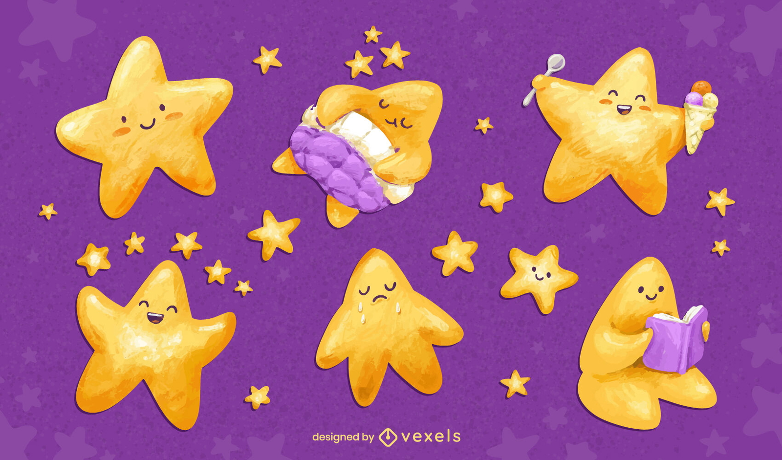 Conjunto de ilustración de personajes de estrellas adorables