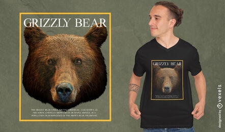 Diseño de camiseta psd de oso grizzly