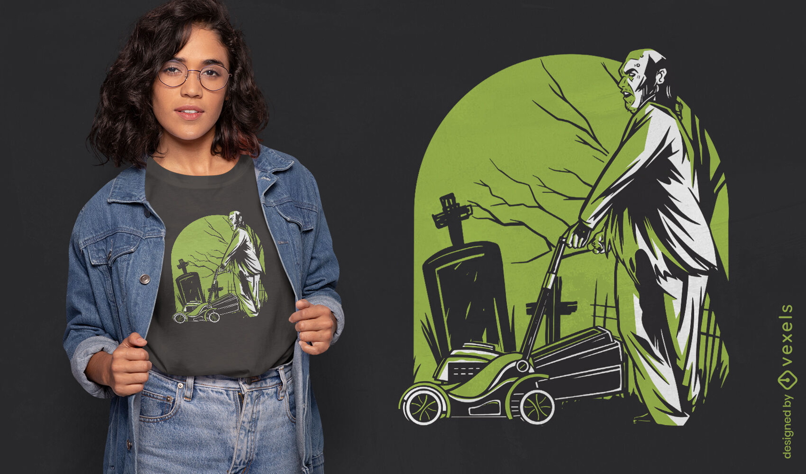 Lawn mower zombie t-shirt design
