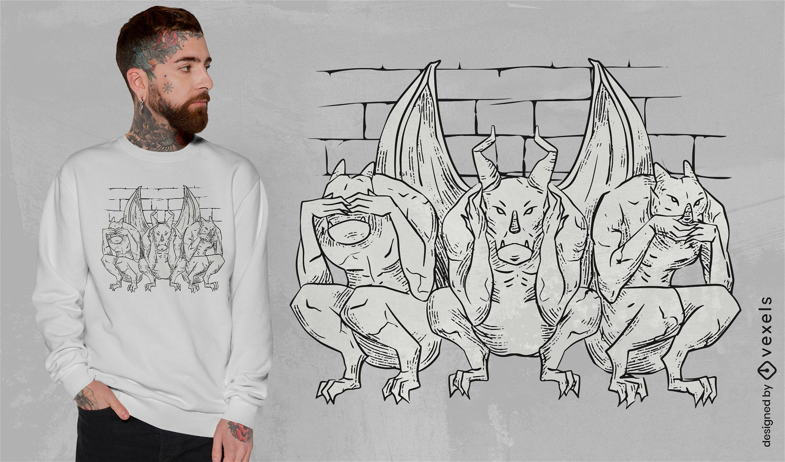 Sehen Sie kein böses Gargoyles-T-Shirt-Design