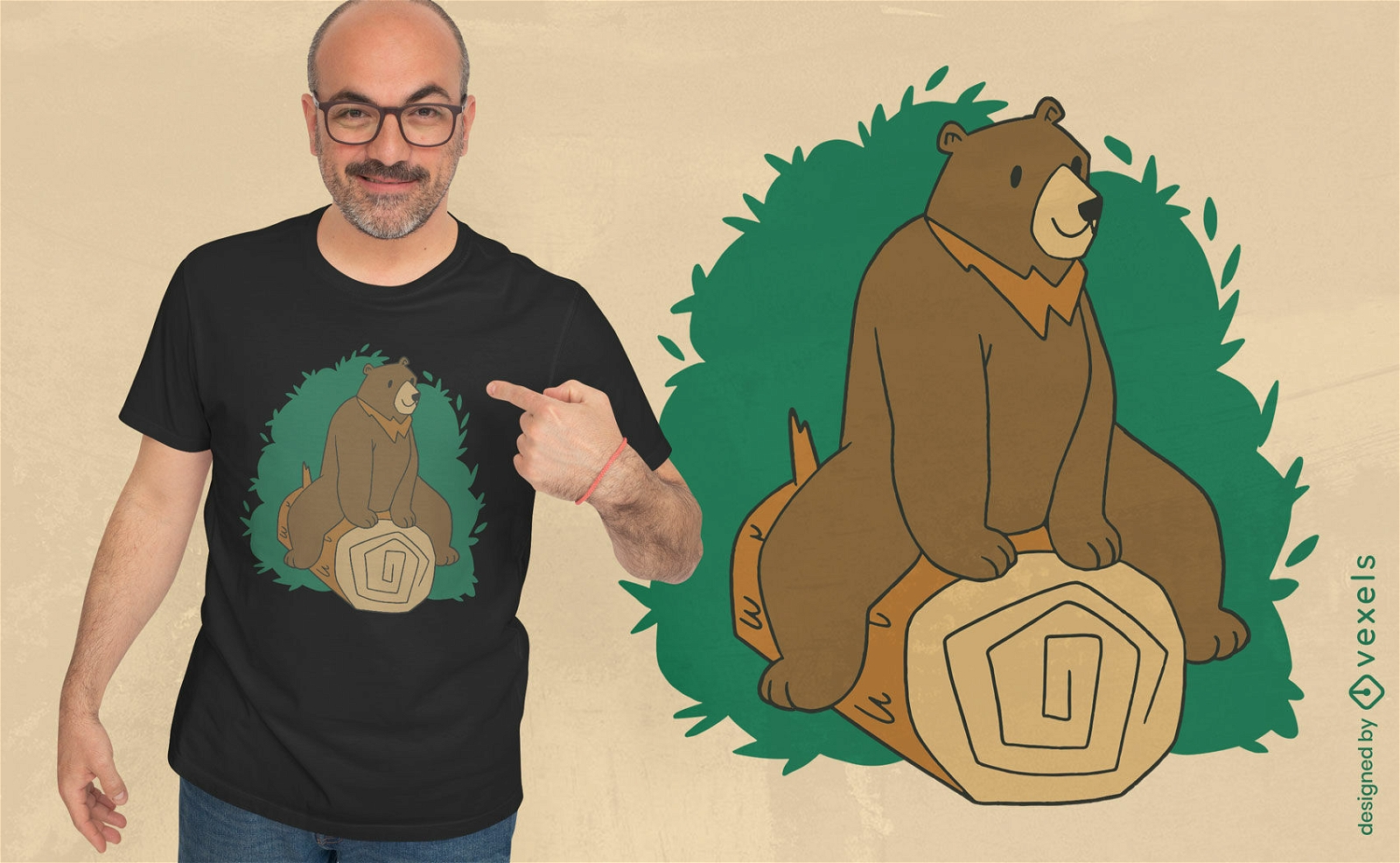 Chilling bear in tree trunk t-shirt design