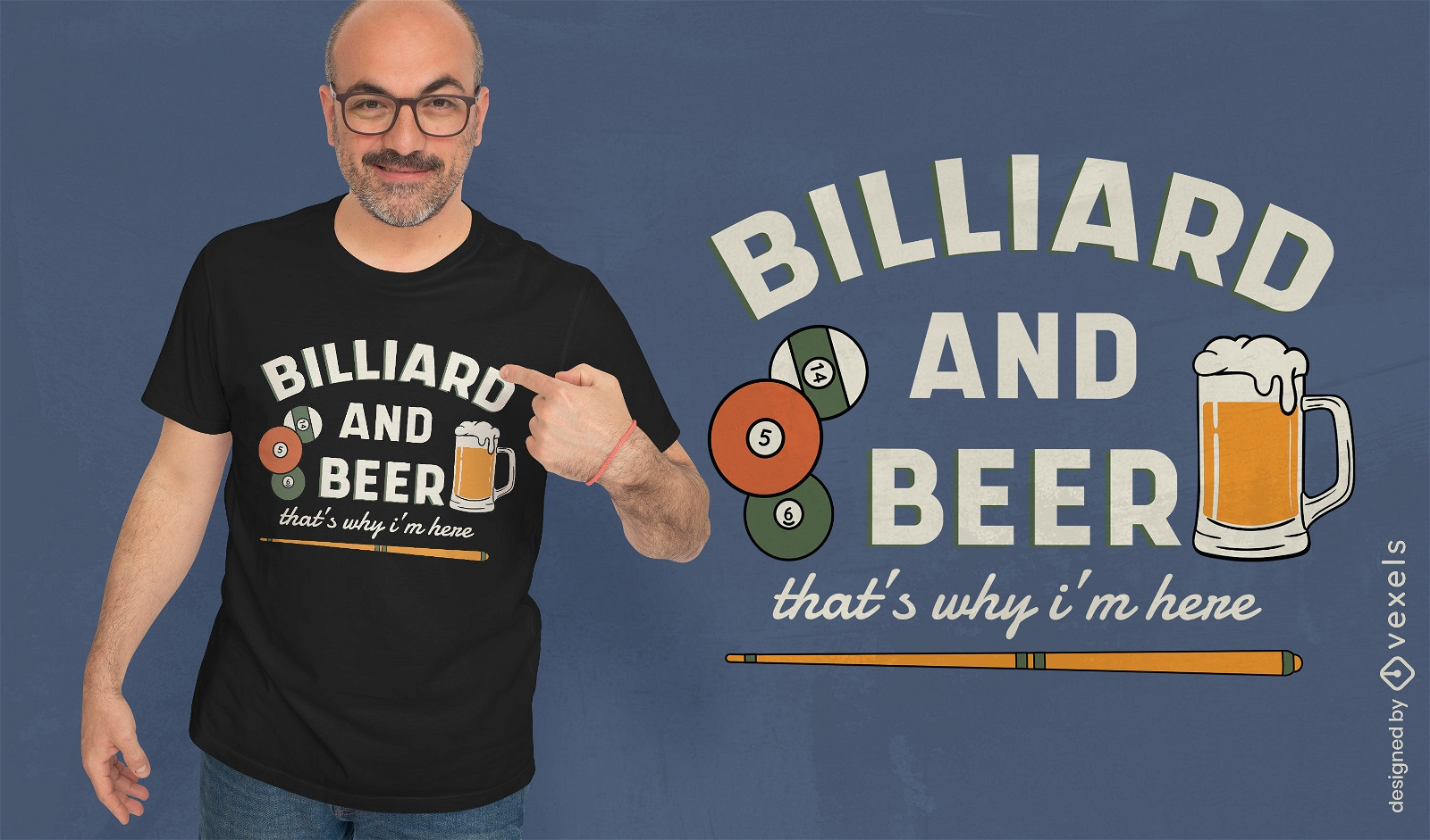 Design de camiseta de hobby de bilhar e cerveja