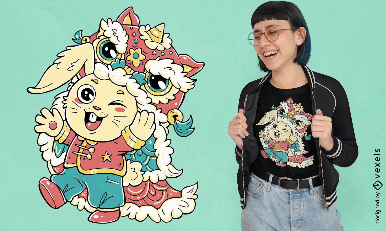 Design de camiseta de fantasia de dragão chinês de coelho