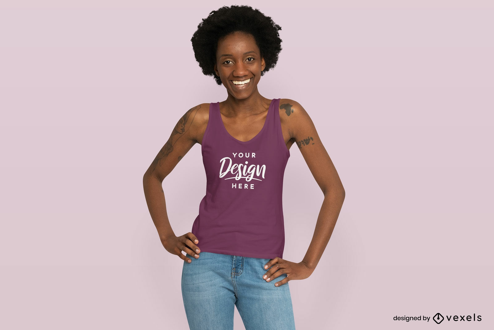 Black girl with afro and tank top mockup