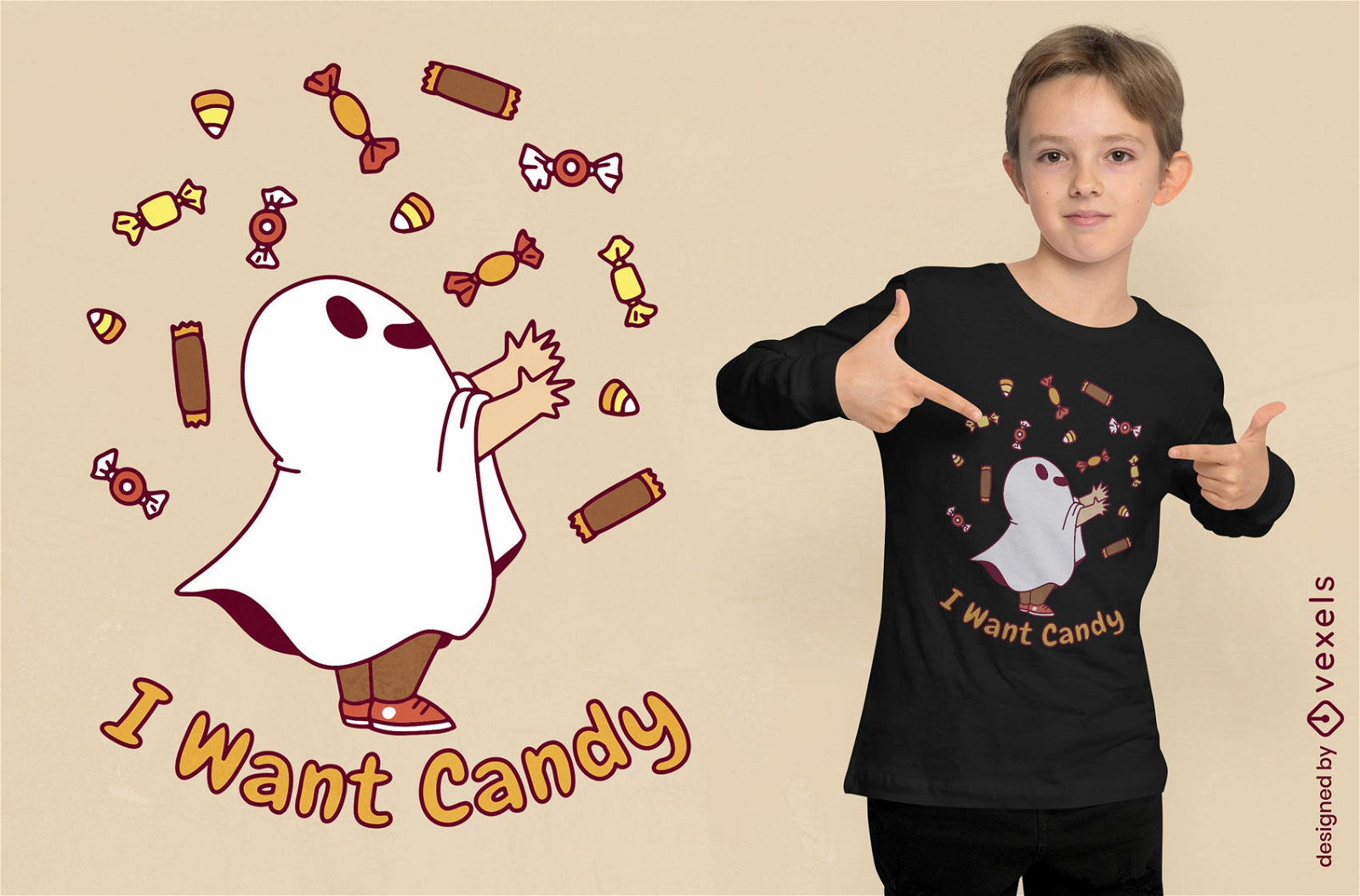 Ghost costume kid candy t-shirt design