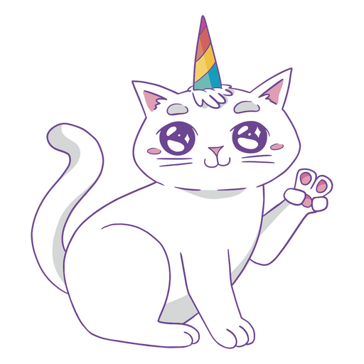 Cute cat wearing a unicorn horn PNG Design