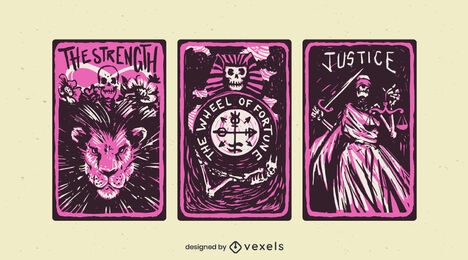 Magical pink skeleton tarot cards set