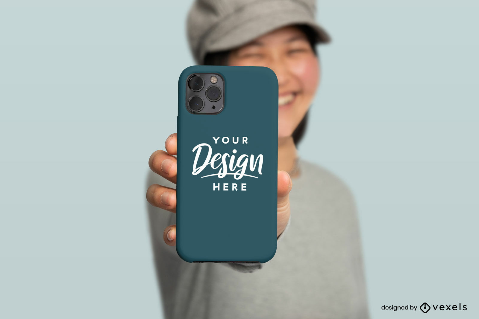 Asian woman holding phone case mockup