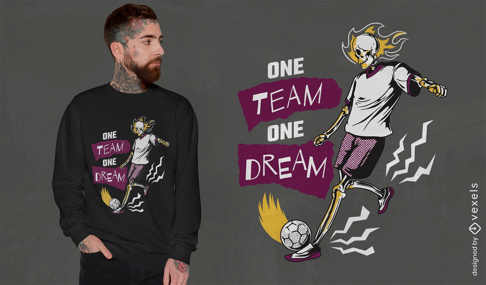 Design de camiseta de esqueleto de futebol do time dos sonhos