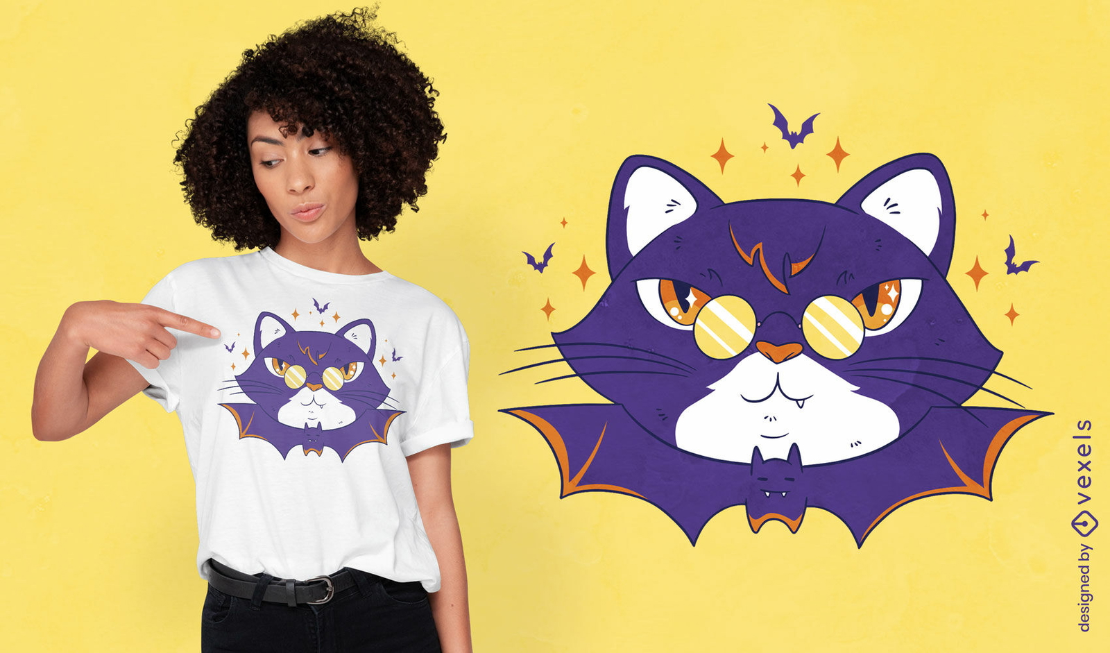 Diseño de camiseta de gafas de gato de Halloween