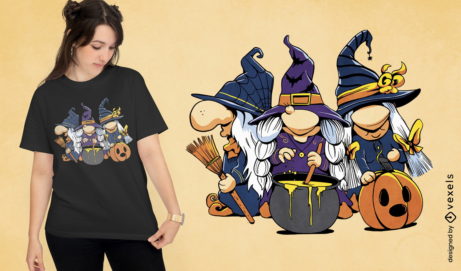 Diseño de camiseta de gnomos de brujas de Halloween