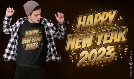 Frohes neues Jahr 2023 goldenes T-Shirt-Design