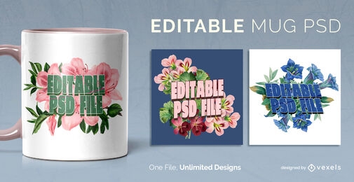 Realistic flowers Mug Template Scalable