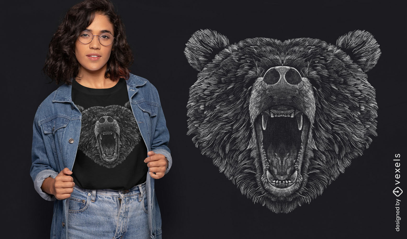 Design de camiseta realista de cabeça de urso