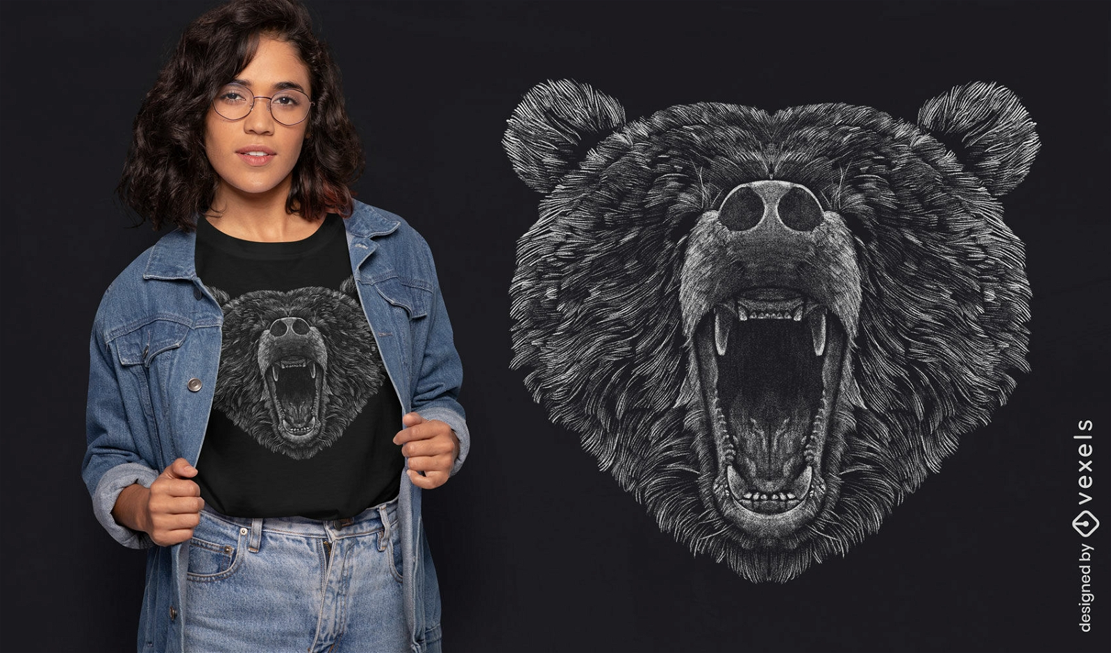 Diseño de camiseta realista con cabeza de oso.