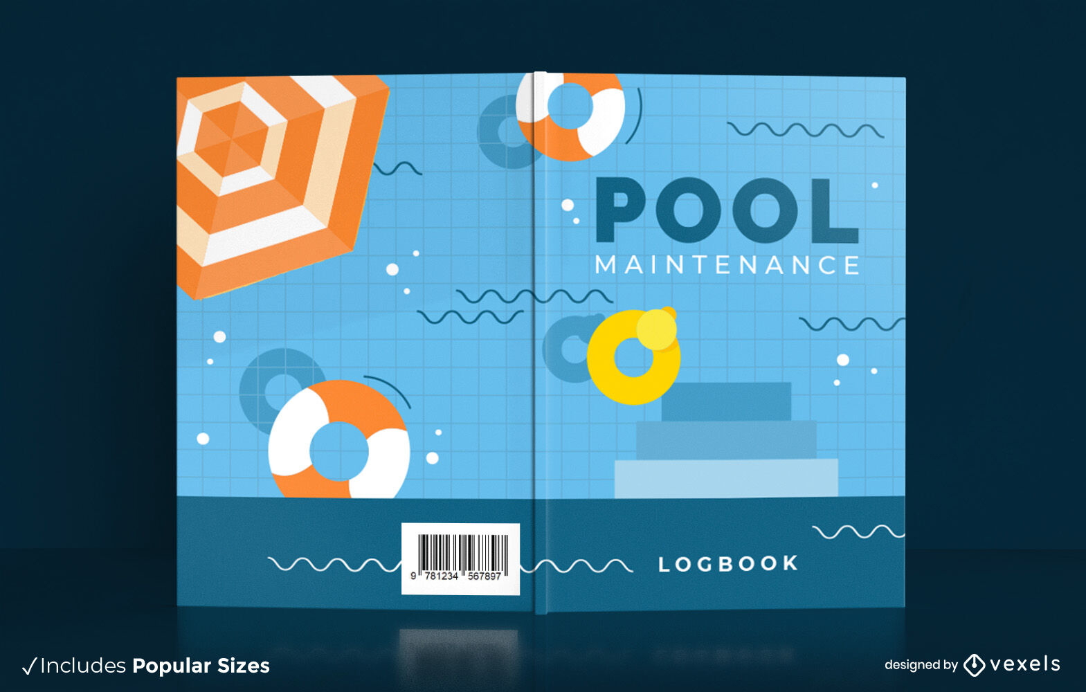 Diseño de portada de libro de registro de mantenimiento de piscina