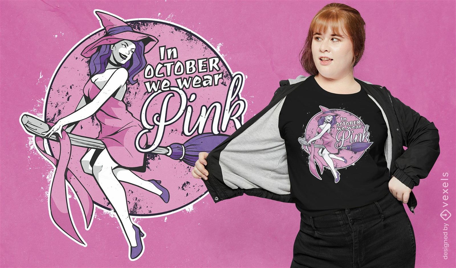 Design de camiseta de bruxa de conscientização do câncer de mama