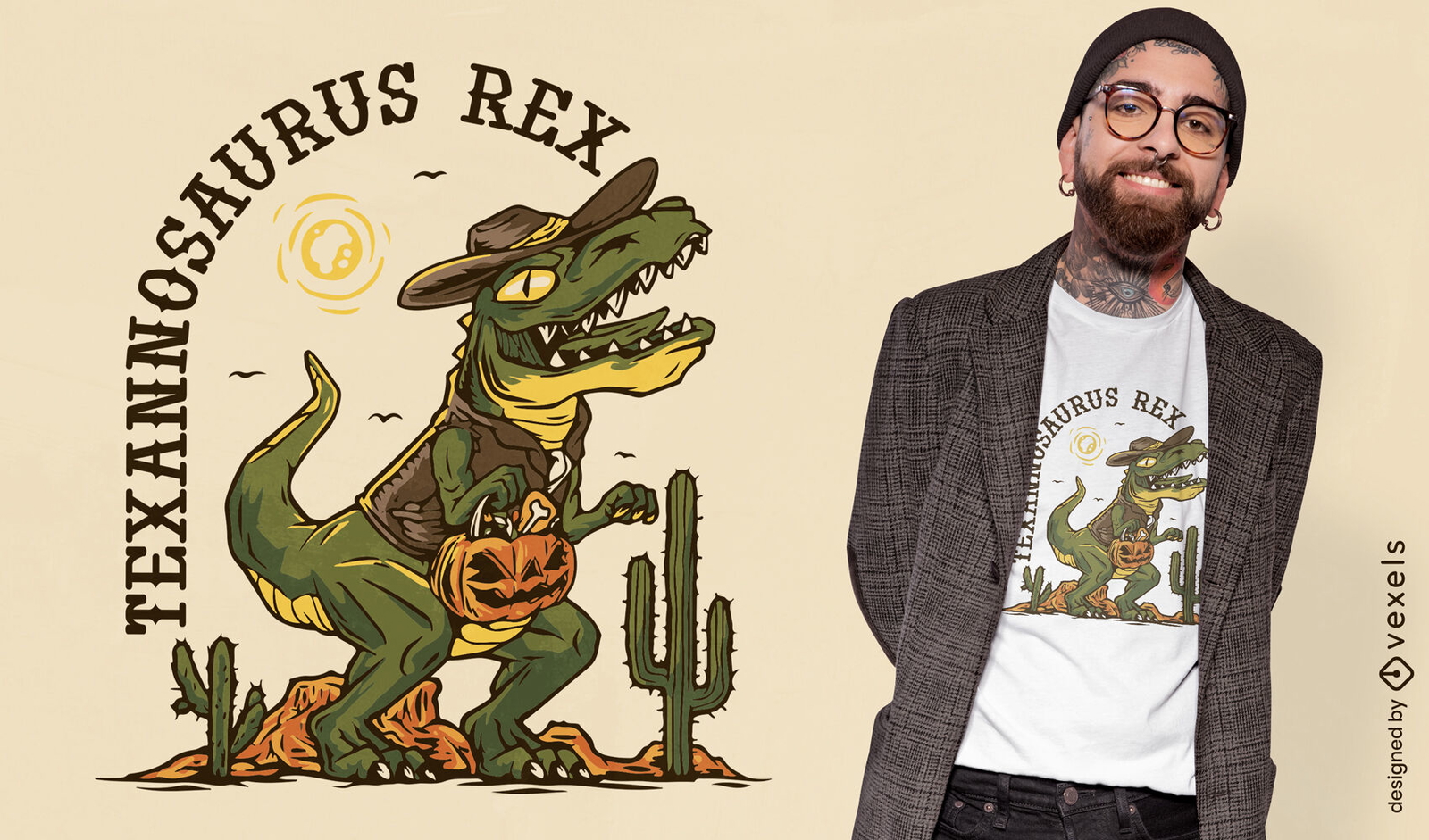 Design de camiseta de caubói de dinossauro T-rex