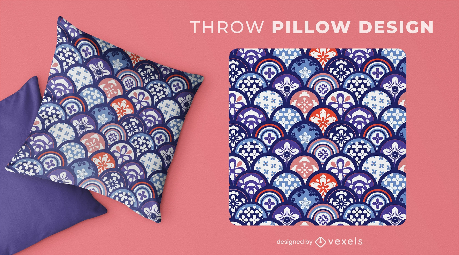 Oriental kimono pattern throw pillow design